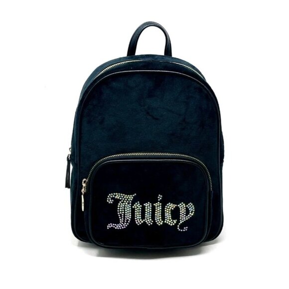 JUICY COUTURE Obsession Backpack Black Licorice Bling Logo Rhinestones Bag NWT - Picture 1 of 13
